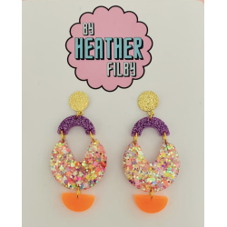 Boucles d'oreilles Paillettes violet/orange
