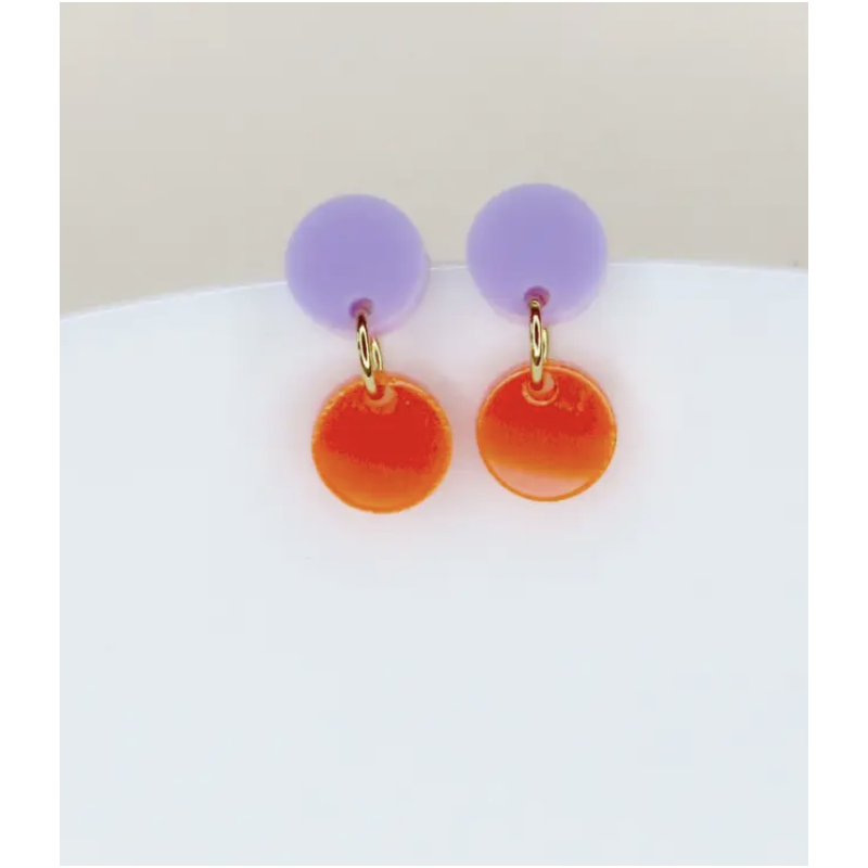 Boucles d'oreilles Dotty lilas /orange fluo