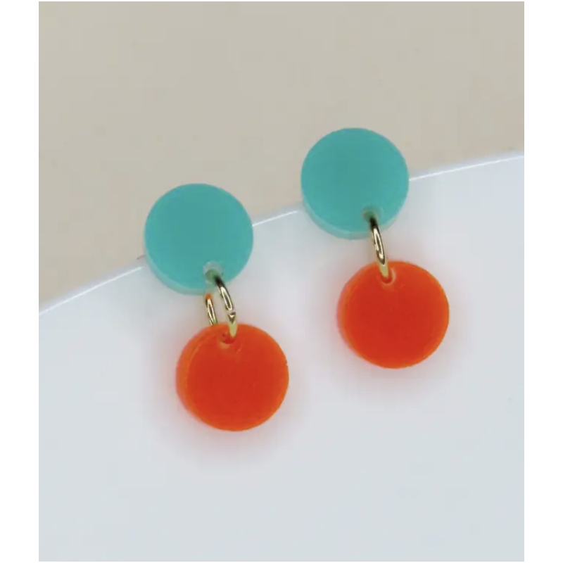 Boucles d'oreilles Dotty turquoise/ orange fluo