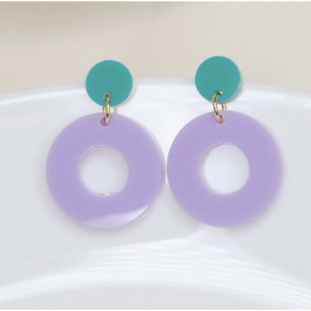 Boucles d'oreilles colorblock lilas/ turquoise